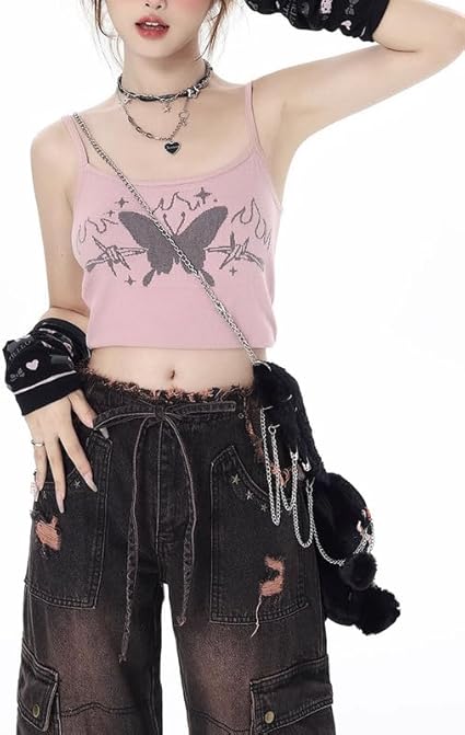 Y2k トップス FRANQUEENSENSE Lafaguw Y2K Tops for Women Cute Long Sleeve Butterfly Shirts